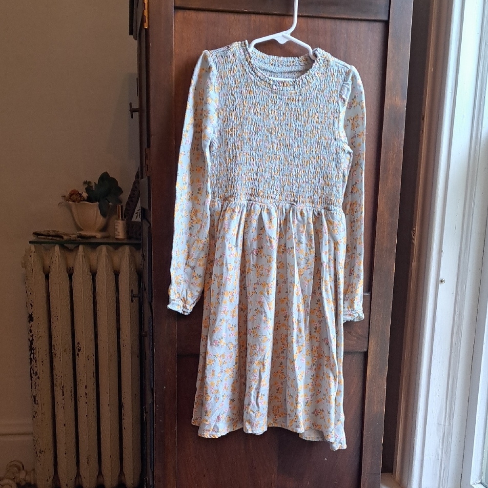 Biscotti Collection Girls Size 7 Mint And Yellow Floral Smocked Fall Dress